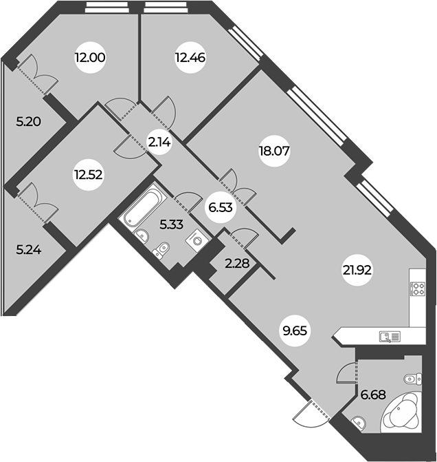 4-комнатная квартира 114.8 м², 17/24 эт., ЖК «Огни Залива»